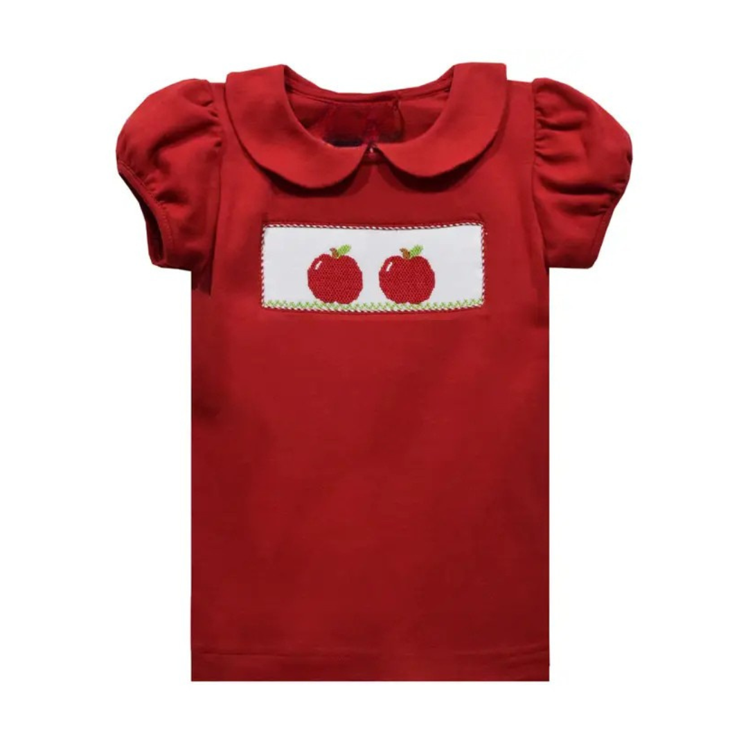 Apples Smocked Red Peter Pan Collar Shirt