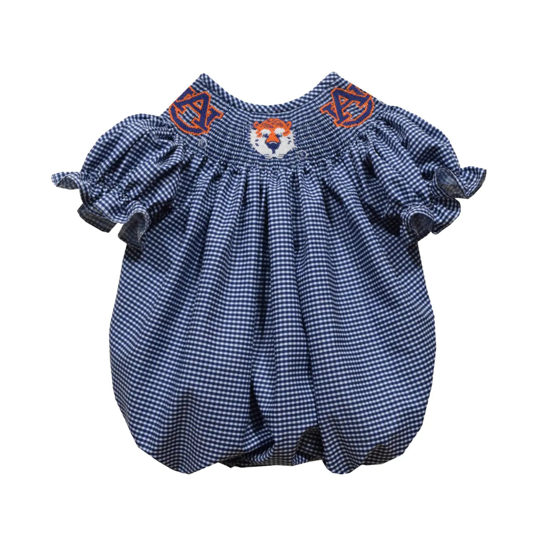 Auburn Smocked Navy Gingham Girl Bubble
