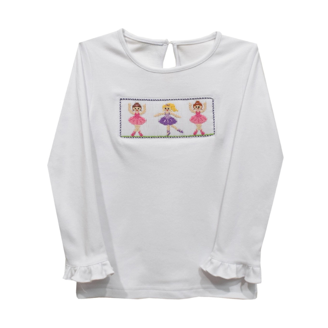 Ballerinas Smocked Ruffle Long Sleeve Knit Shirt