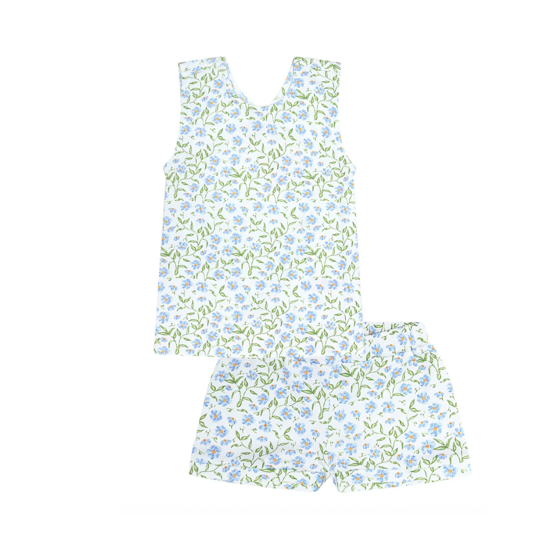 Blue Vines Print Summer Short Set