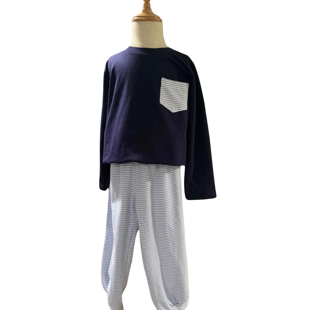 Boys Striped Navy Pants Set