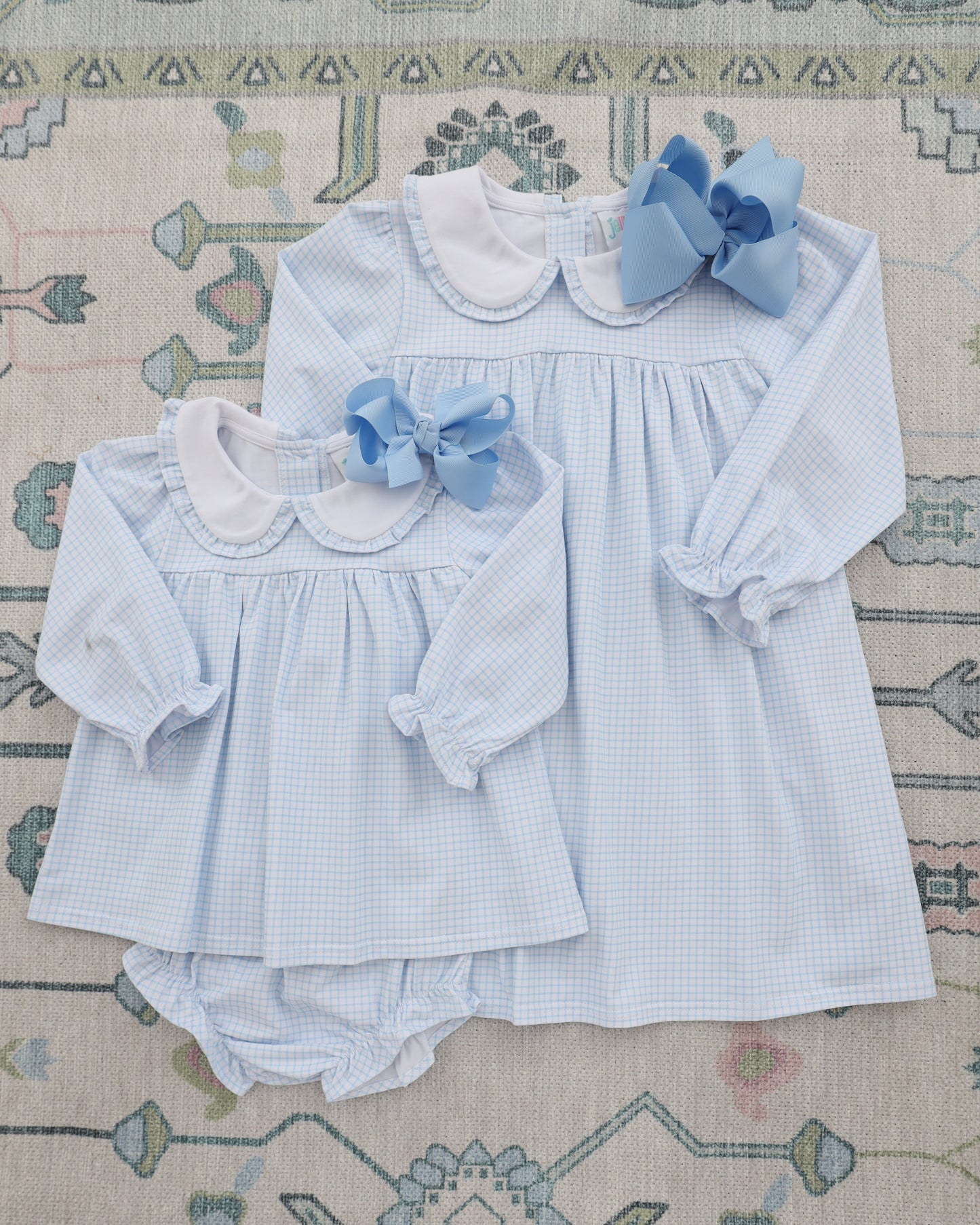 Catherine Diaper Set - Light Blue Windowpane - PREORDER