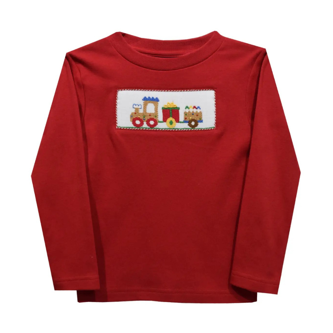 Christmas Train Smocked Long Sleeve Knit Shirt