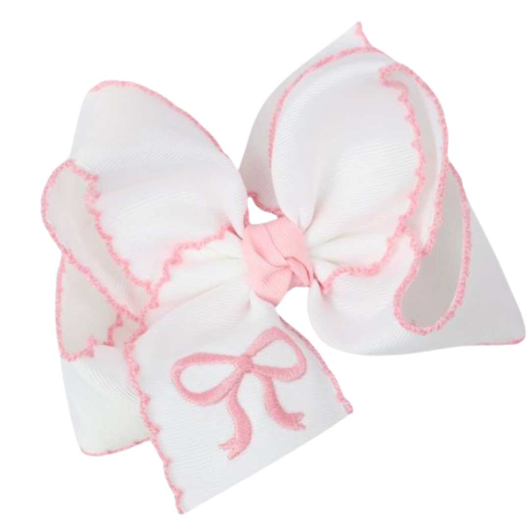 Embroidered Bow Crochet Edge Hair Bow
