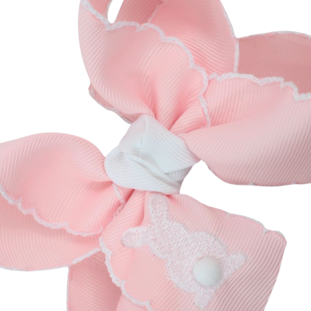 Embroidered Bunny Crochet Edge Hair Bow