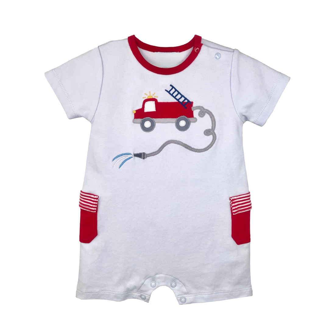 Fire Truck Appliqué Knit Romper