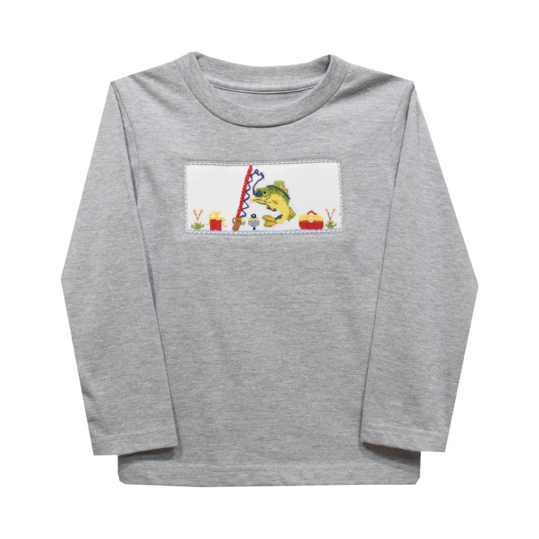 Fishing Smocked Long Sleeve Knit Shirt