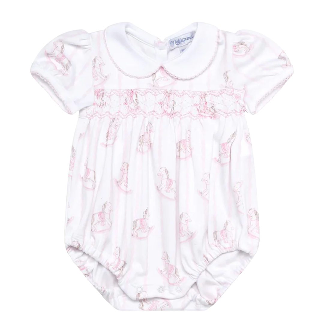Pink Rocking Horse Smocked Bubble