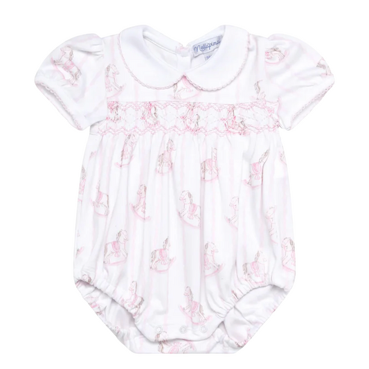 Pink Rocking Horse Smocked Bubble