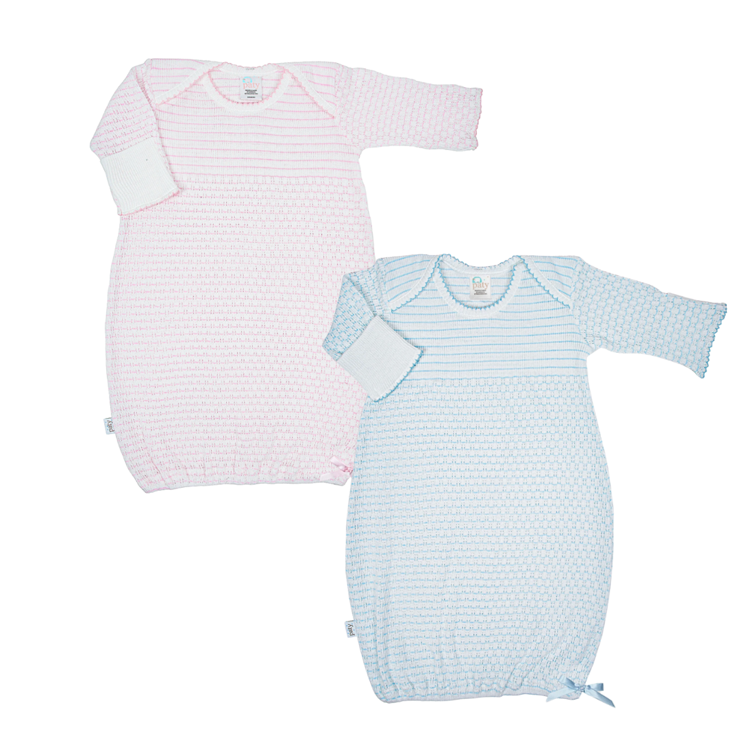 Pinstripe Overlap Shoulder Gown