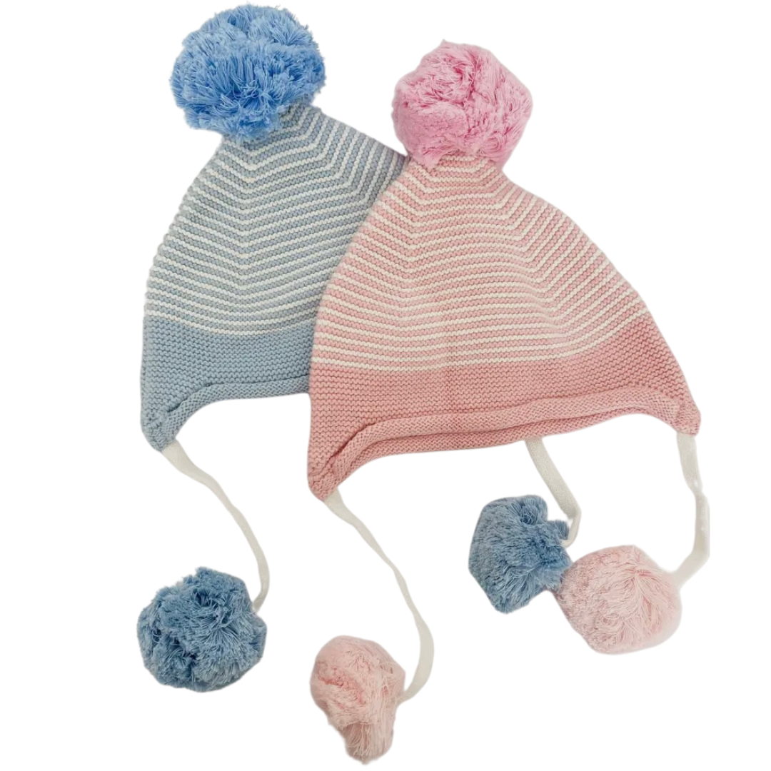 Striped Pom Pom Hat