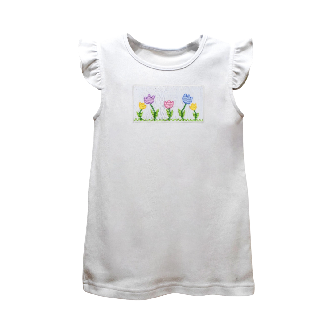 Tulips Smocked Angel Wing Sleeves Knit Shirt