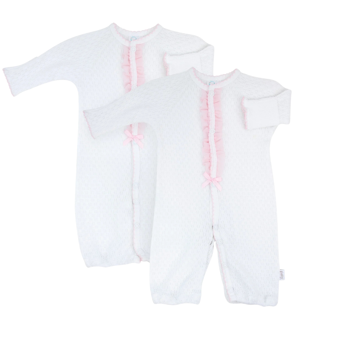 White Knit Converter with Chiffon Ruffle
