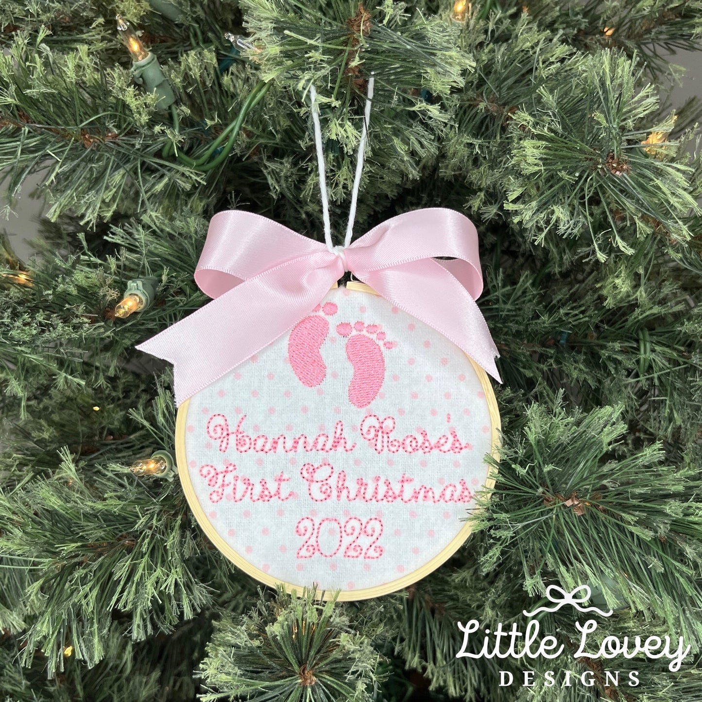 Baby Girl First Christmas Hoop Ornament (Old Design)