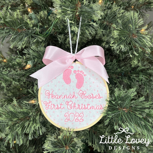 Baby Girl First Christmas Hoop Ornament (Old Design)