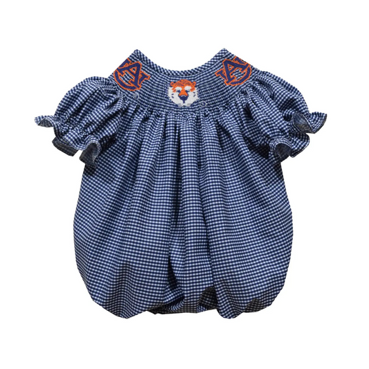 Auburn Smocked Navy Gingham Girl Bubble