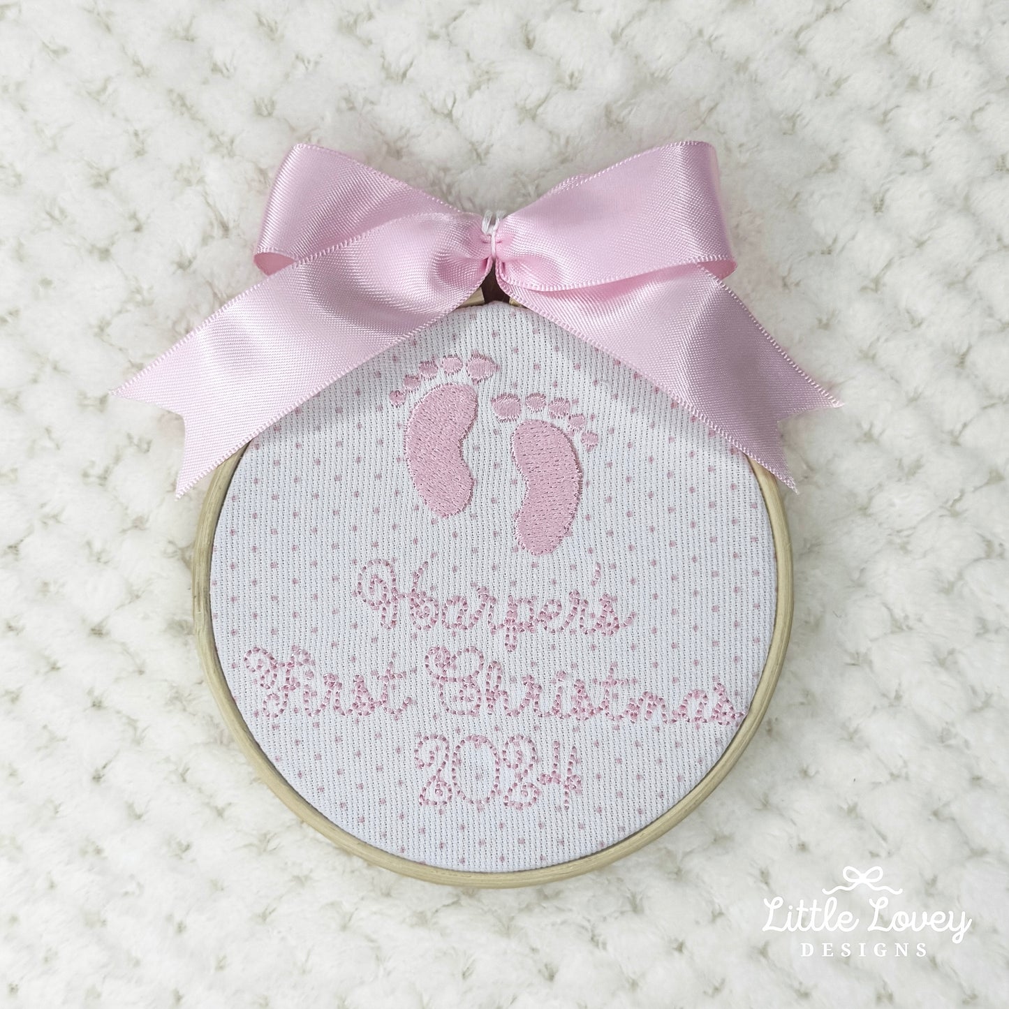 Baby Girl First Christmas Hoop Ornament