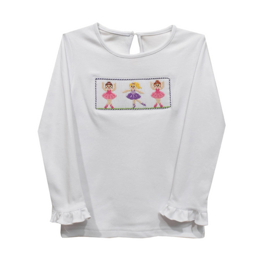 Ballerinas Smocked Ruffle Long Sleeve Knit Shirt