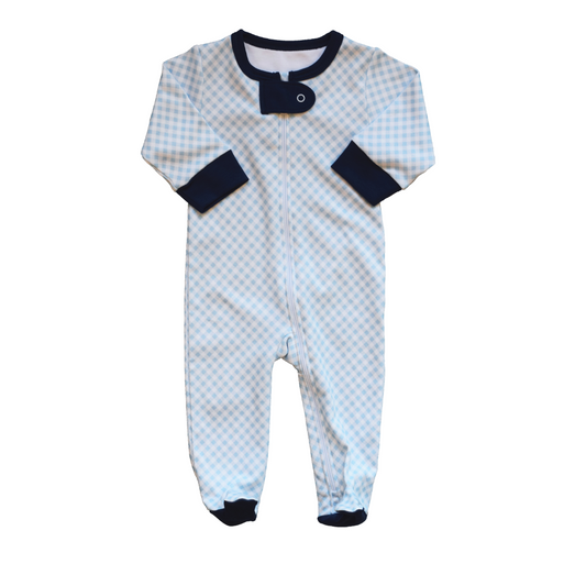 Blue Gingham Snap Footie