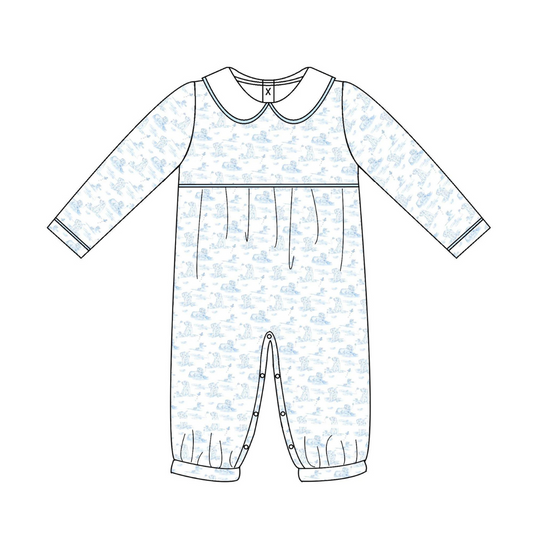 Blue Toile Puppy Romper