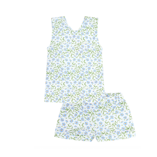 Blue Vines Print Summer Short Set