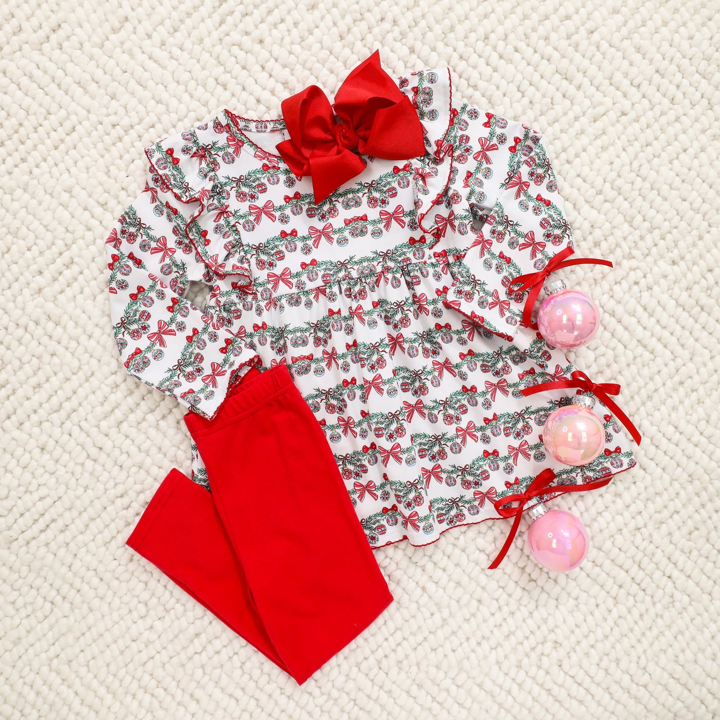 Bows & Baubles Christmas Flutter Pants Set - PREORDER