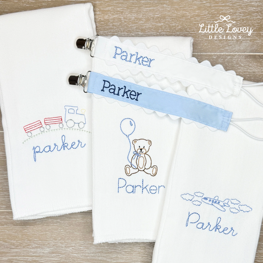 Personalized Cotton Burp Cloths (Set of 3 - Different Designs)