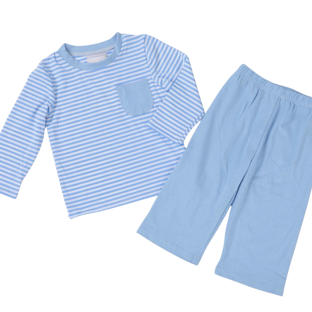 Boys Light Blue Stripe Pants Set