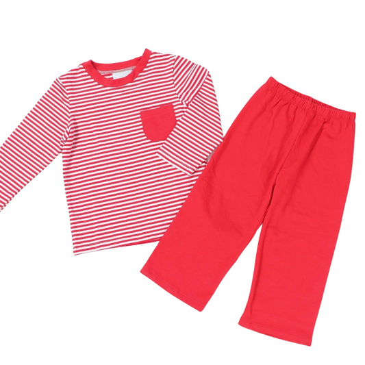 Boys Red Stripe Pants Set