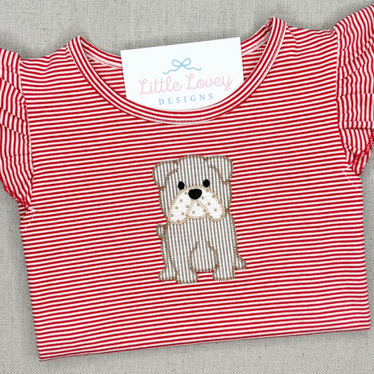 Bulldog Appliqué Flutter Sleeve Shirt
