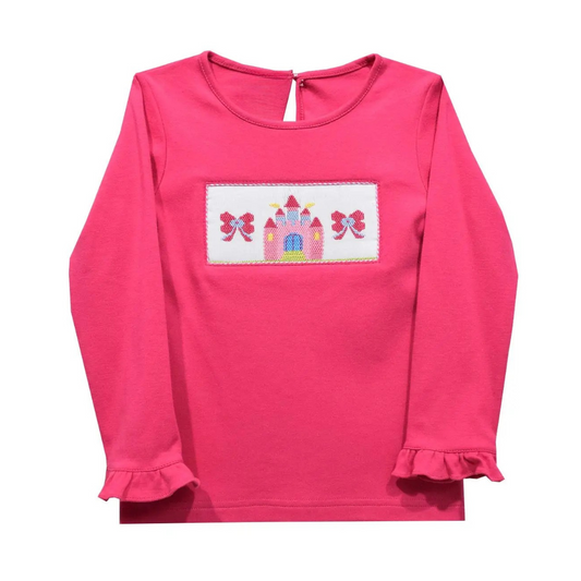 Castle Smocked Ruffle Long Sleeve Knit Shirt