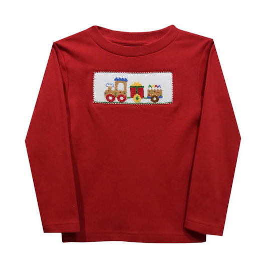 Christmas Train Smocked Long Sleeve Knit Shirt