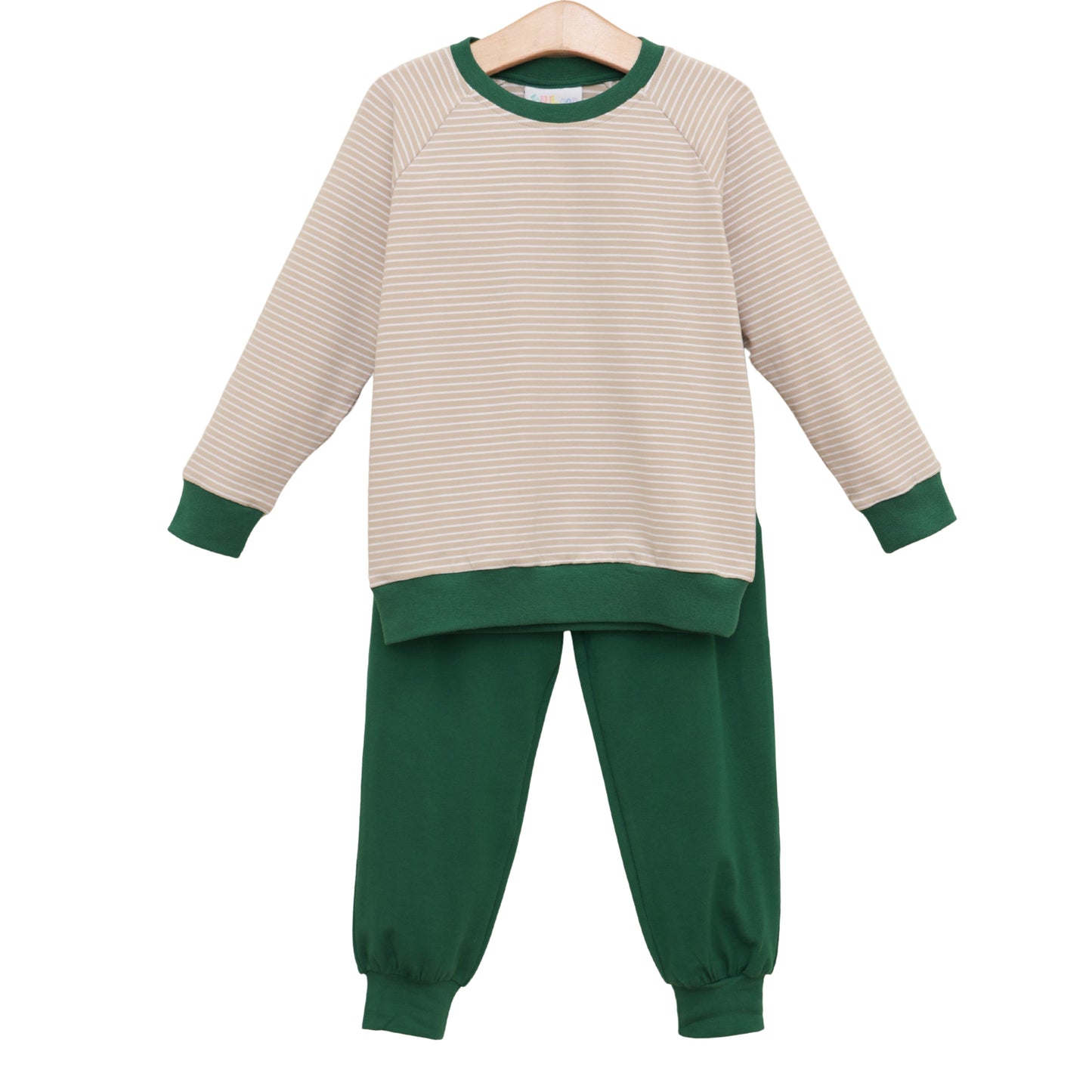 Connor Jogger Set - Tan Stripe/Hunter Green - PREORDER