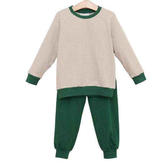 Connor Jogger Set - Tan Stripe/Hunter Green - PREORDER