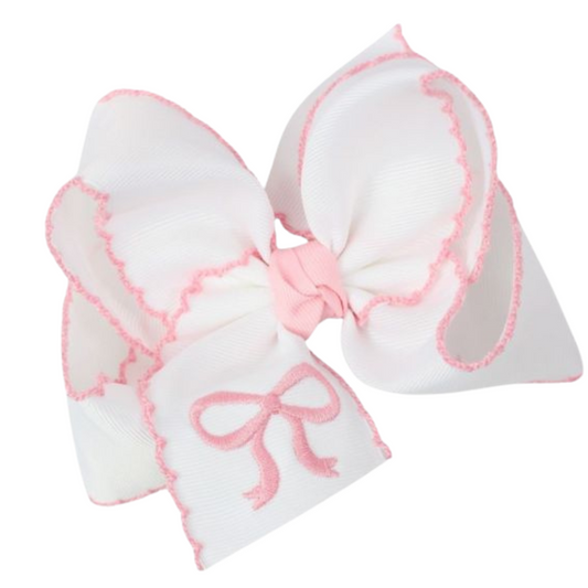 Embroidered Bow Crochet Edge Hair Bow