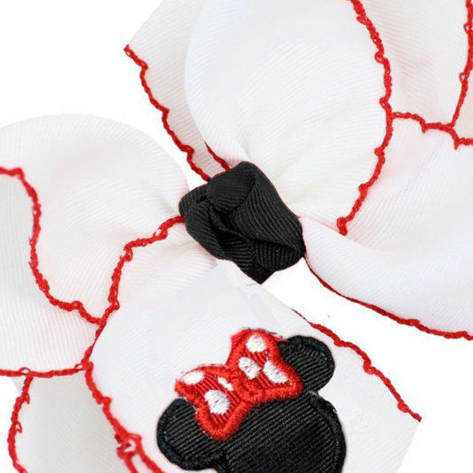 Embroidered Mouse Crochet Edge Hair Bow