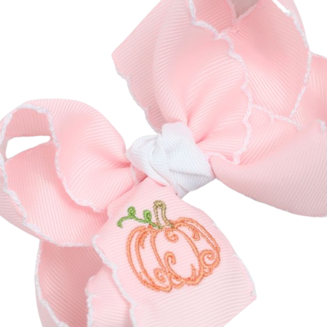 Embroidered Pumpkin Crochet Edge Hair Bow