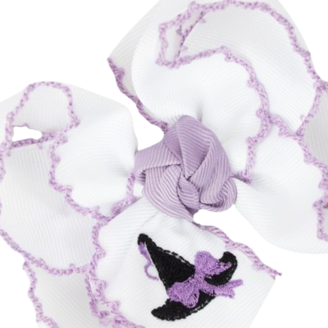 Embroidered Witch Hat Crochet Edge Hair Bow