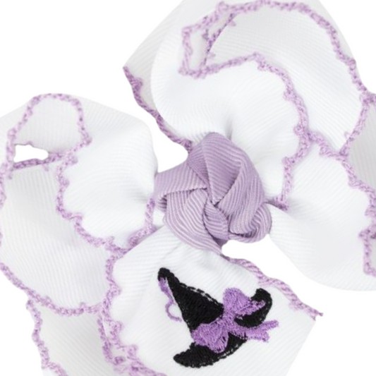 Embroidered Witch Hat Crochet Edge Hair Bow