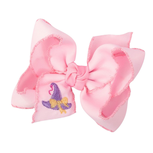 Embroidered Witch Hat Crochet Edge Hair Bow