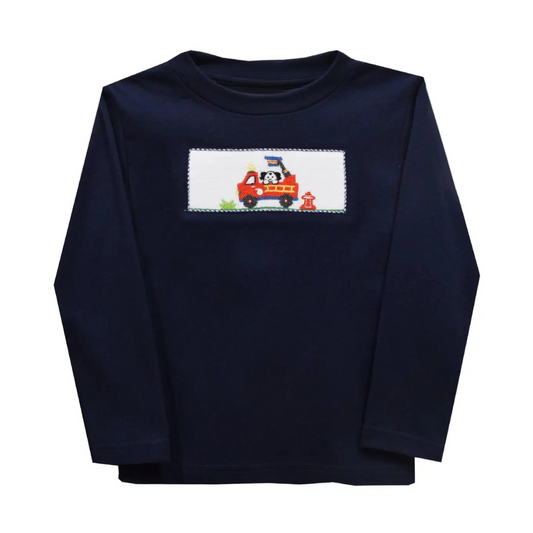 Firetruck Smocked Long Sleeve Knit Shirt
