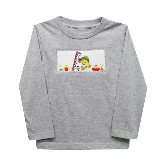 Fishing Smocked Long Sleeve Knit Shirt