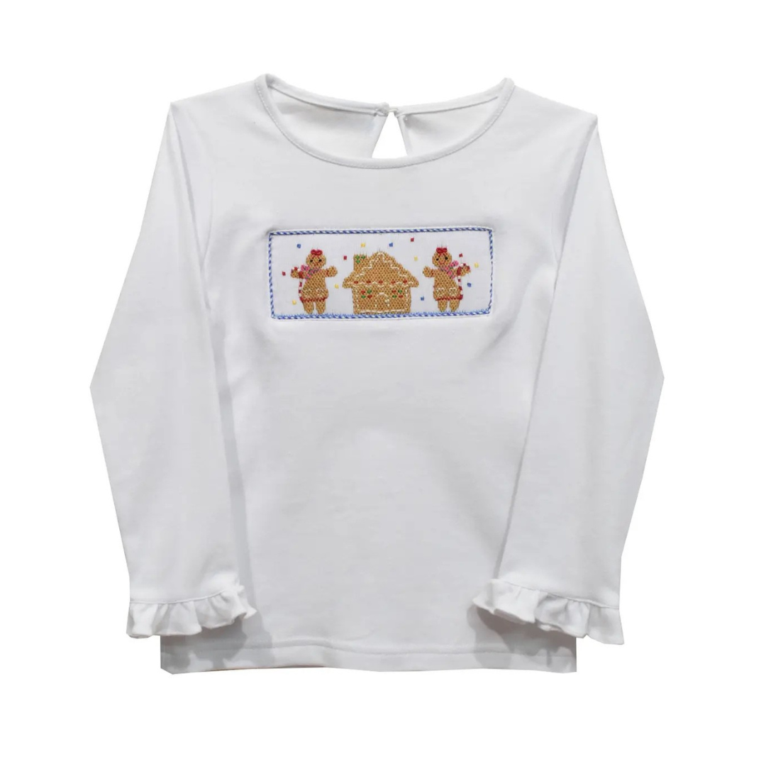 Ginger Cookie House Smocked Ruffle Long Sleeve Knit Shirt