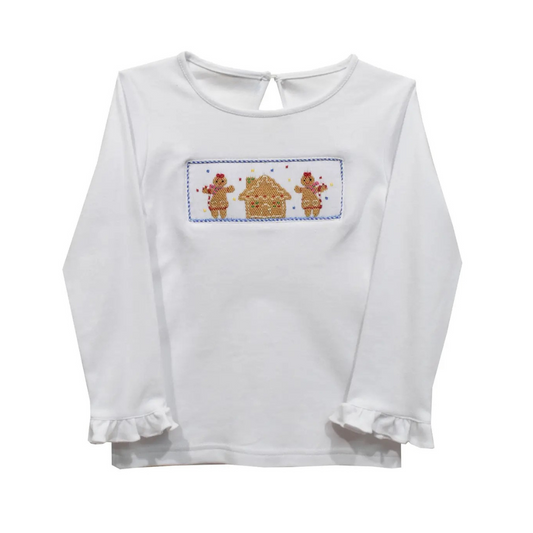 Ginger Cookie House Smocked Ruffle Long Sleeve Knit Shirt