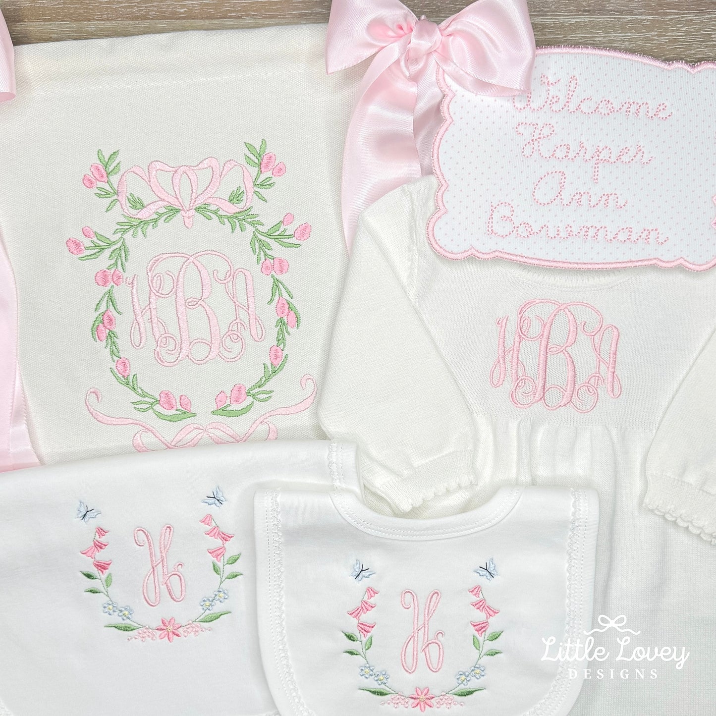 Classic Picot Trimmed Bib and Burp Cloth