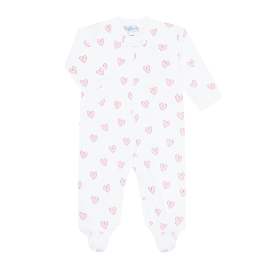 Heart Print Zipper Footie