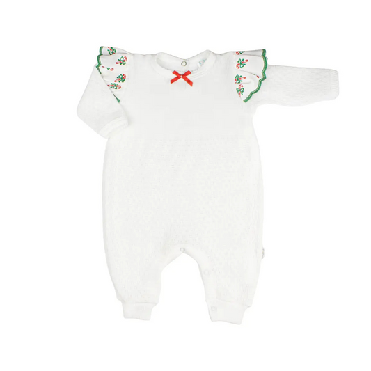 Knit Angel Sleeve Romper with Candy Cane Trim