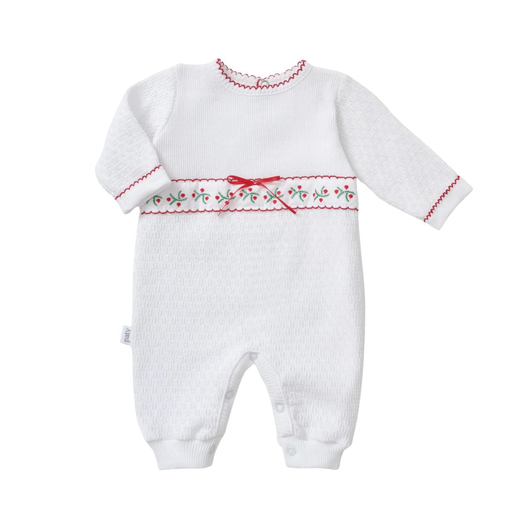 Knit Romper with Swiss Pine Embroidery