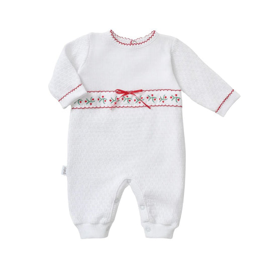 Knit Romper with Swiss Pine Embroidery