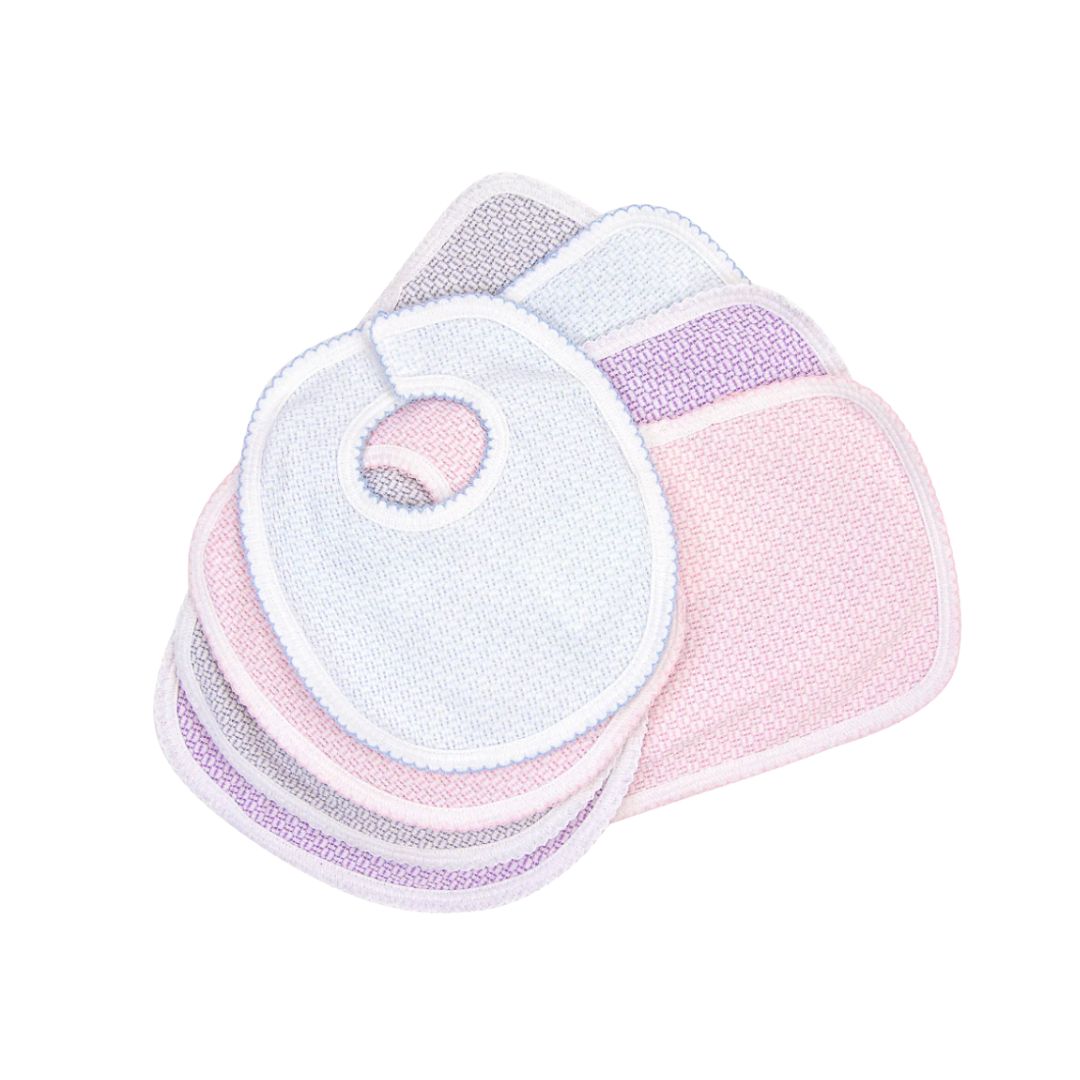 Knit Solid Color Velcro Bib with Burp Cloth Set